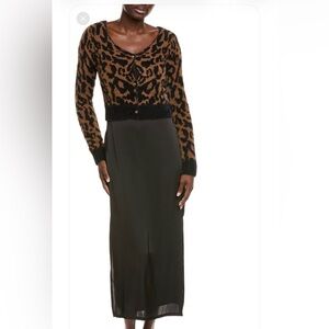 Taylor Medium two pieces, Brown and Black Maxi Dress with Leopard Cardigan Look.